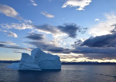 icebergs in the setting sun
